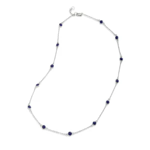 .925 STERLING SILVER RHODIUM PLATE BLUE SAPPHIRE NECKLACE