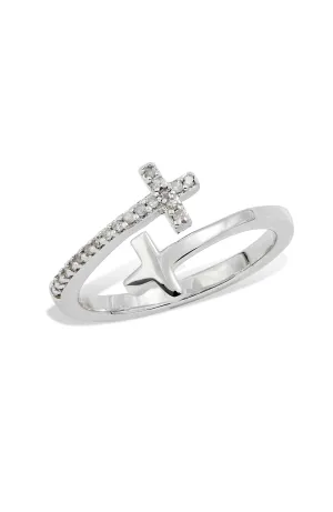 .925 STERLING SILVER RHODIUM PLATE DOBLE CROSS RING