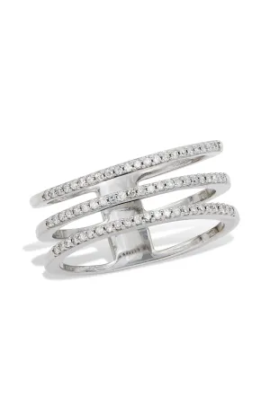 .925 STERLING SILVER RHODIUM PLATE TRIPLE ROW DIAMONDS RING