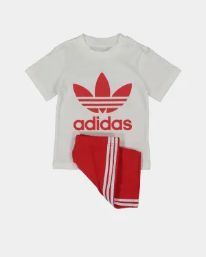 Adidas Kid's Trefoil T-Shirt and Shorts Set White/Red