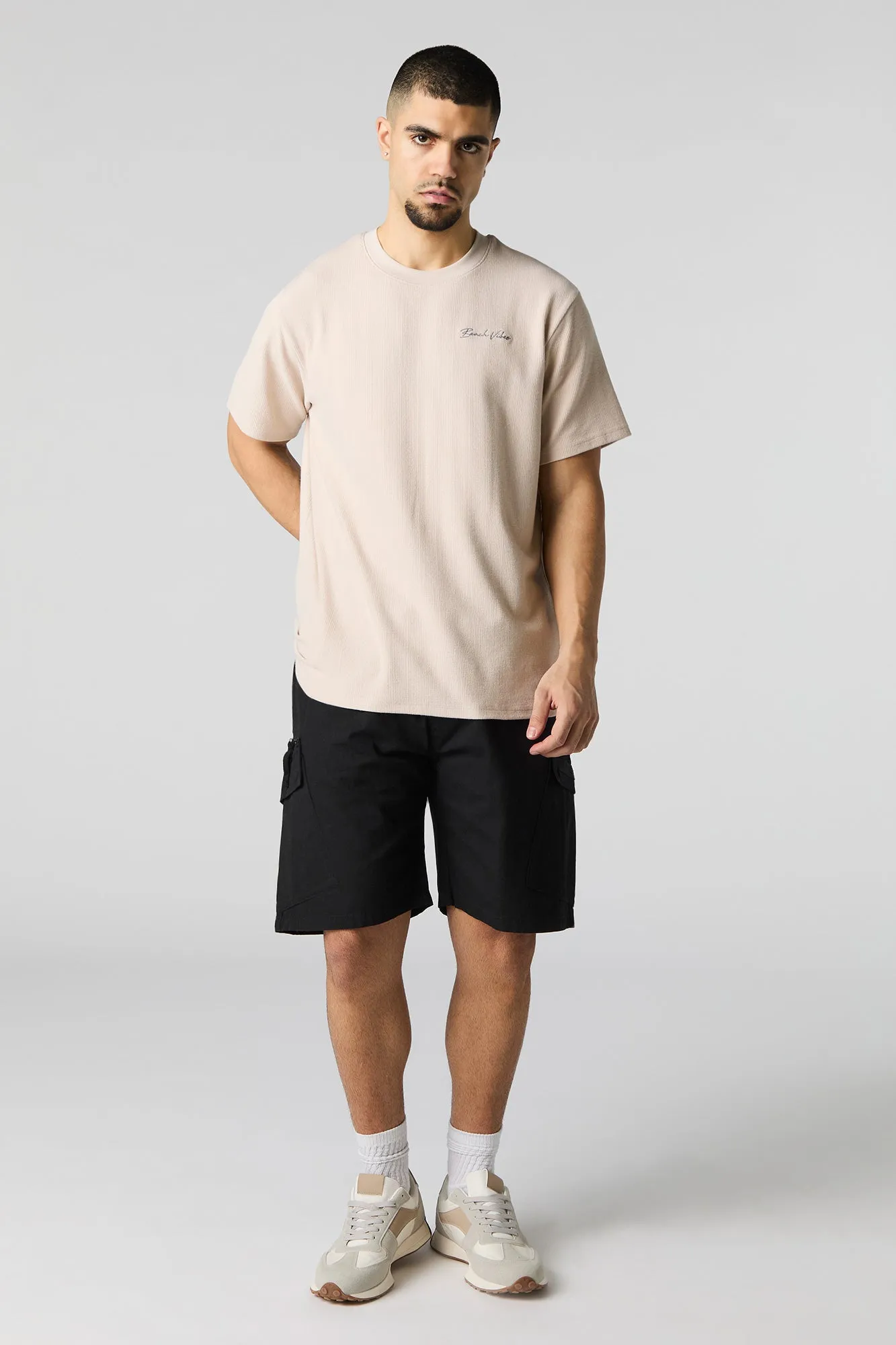 Beach Vibes Embroidered Textured Knit T-Shirt
