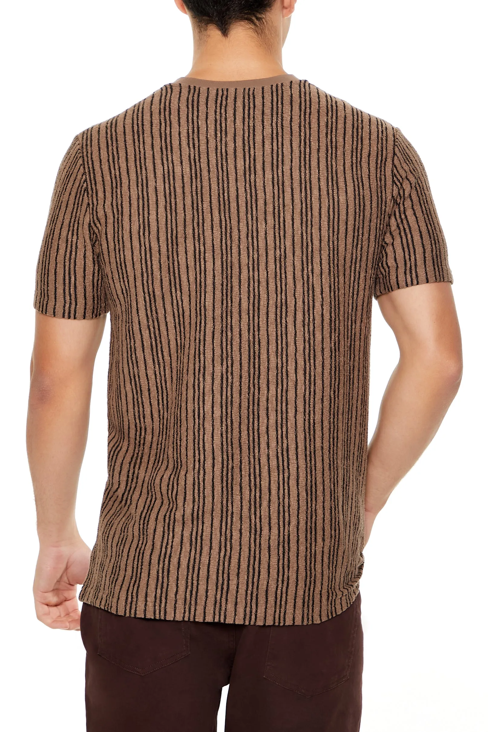 Brown Textured Vertical Striped T-Shirt