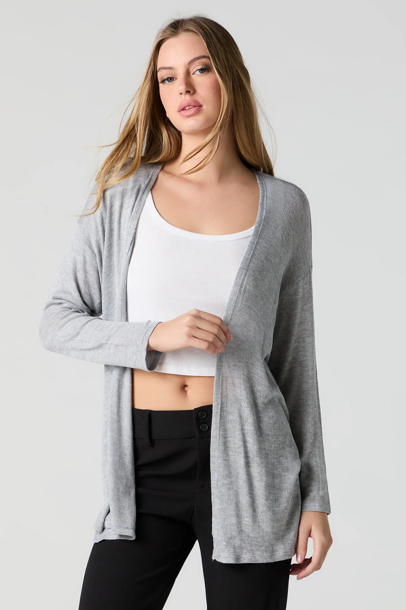 Cardigan ouvert en tricot semi-diaphane