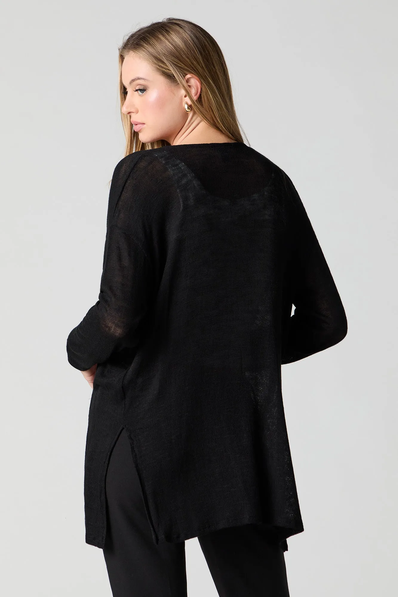 Cardigan ouvert en tricot semi-diaphane