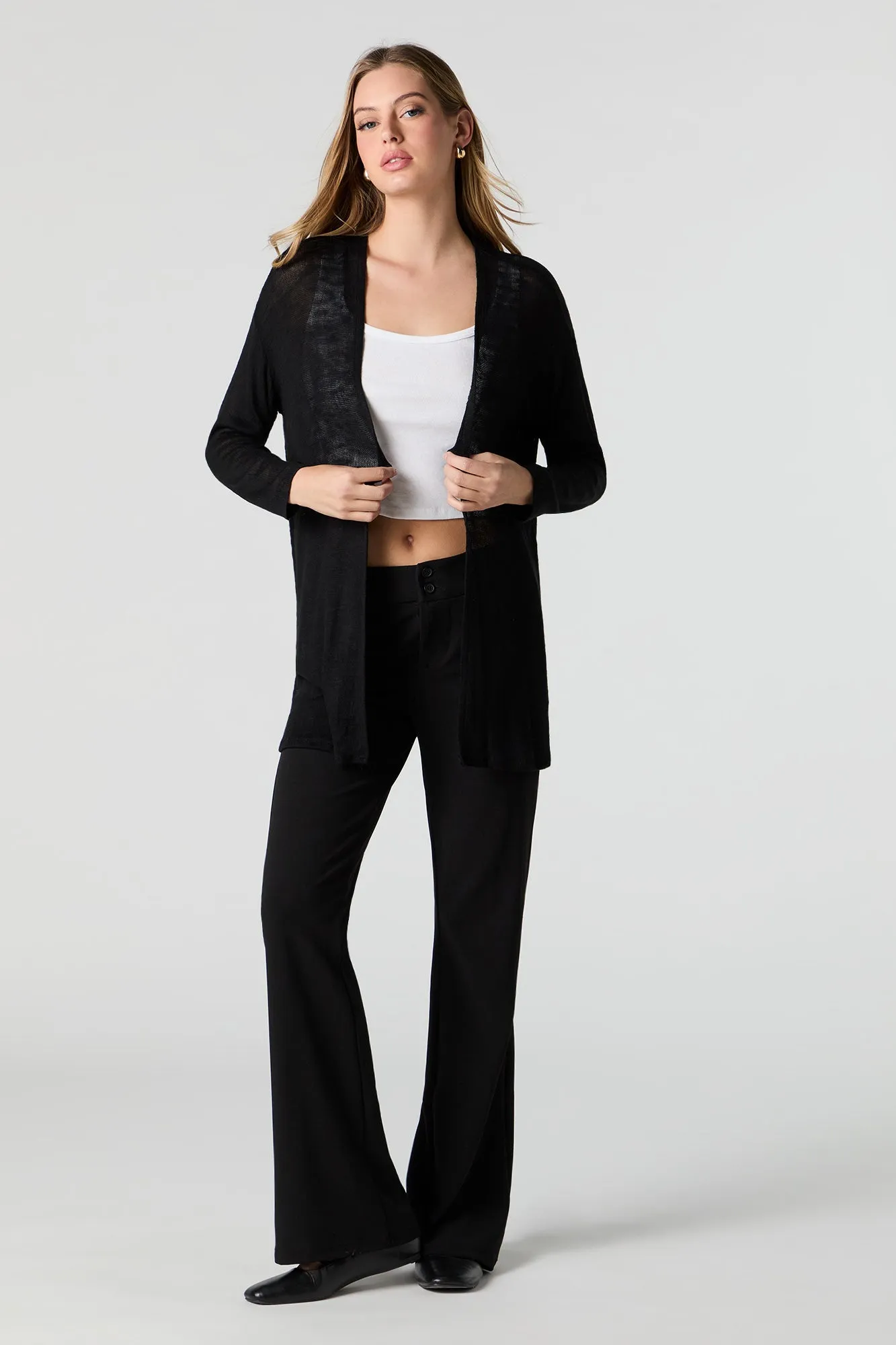 Cardigan ouvert en tricot semi-diaphane