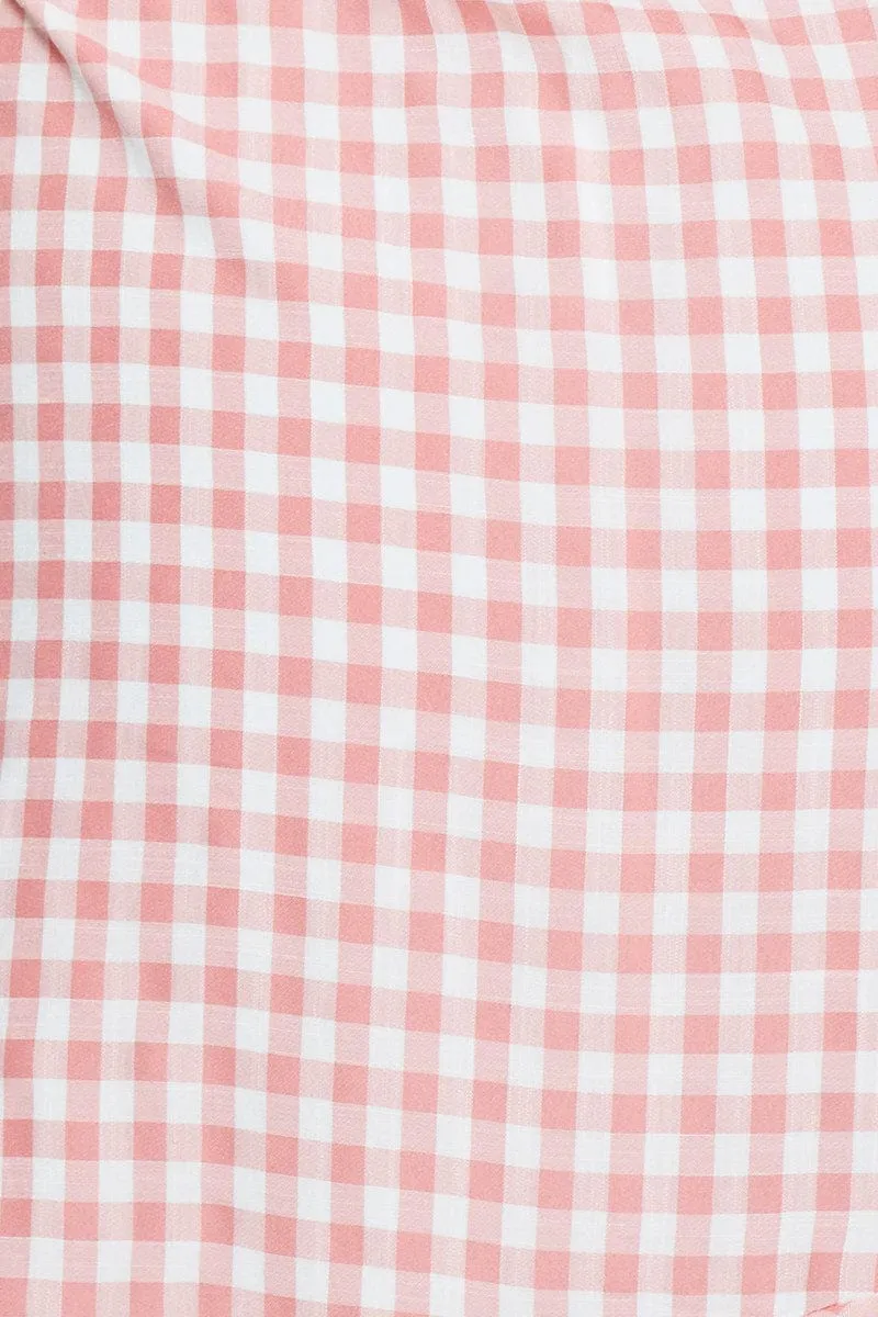 Check Mini Dress Sleeveless Square Neck