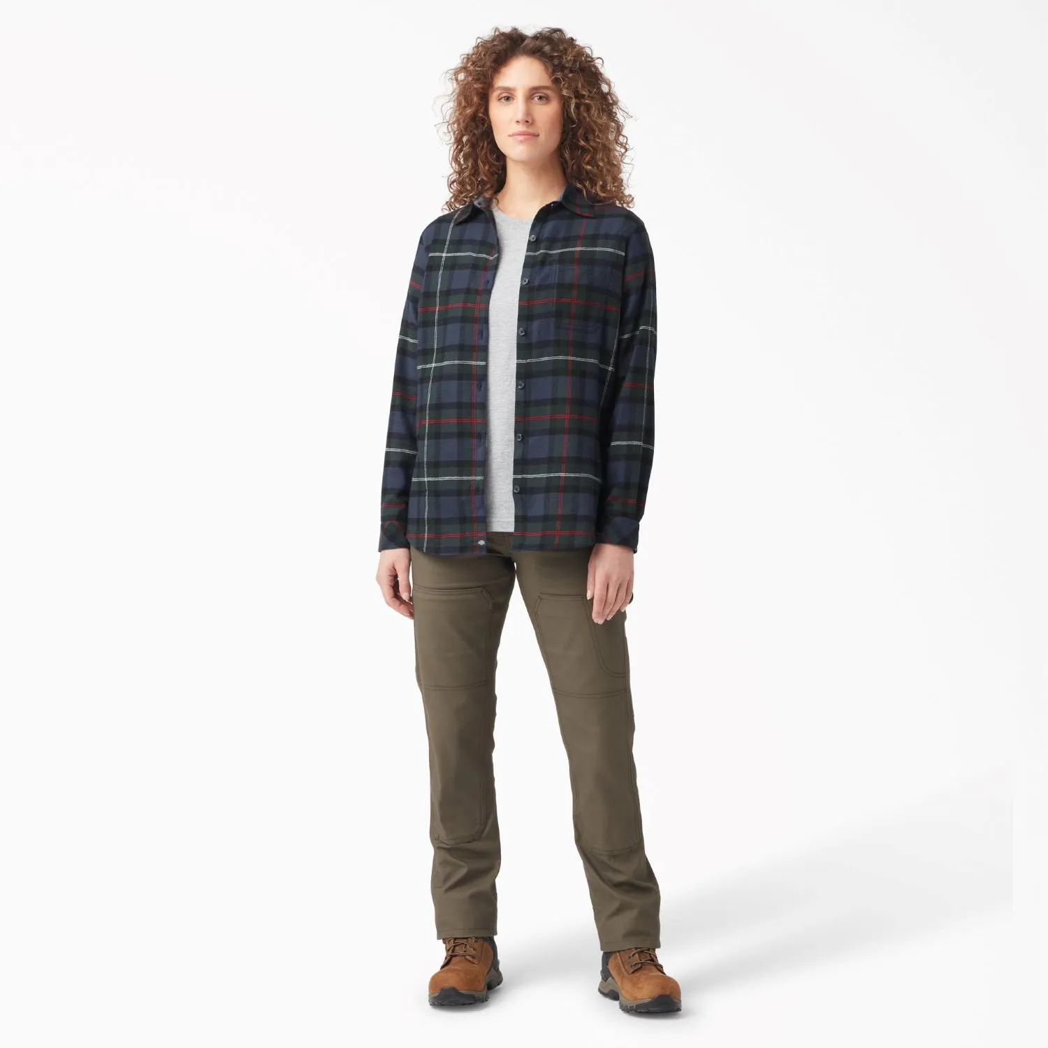 Dickies Women's Plaid Long Sleeve Flannel Shirt