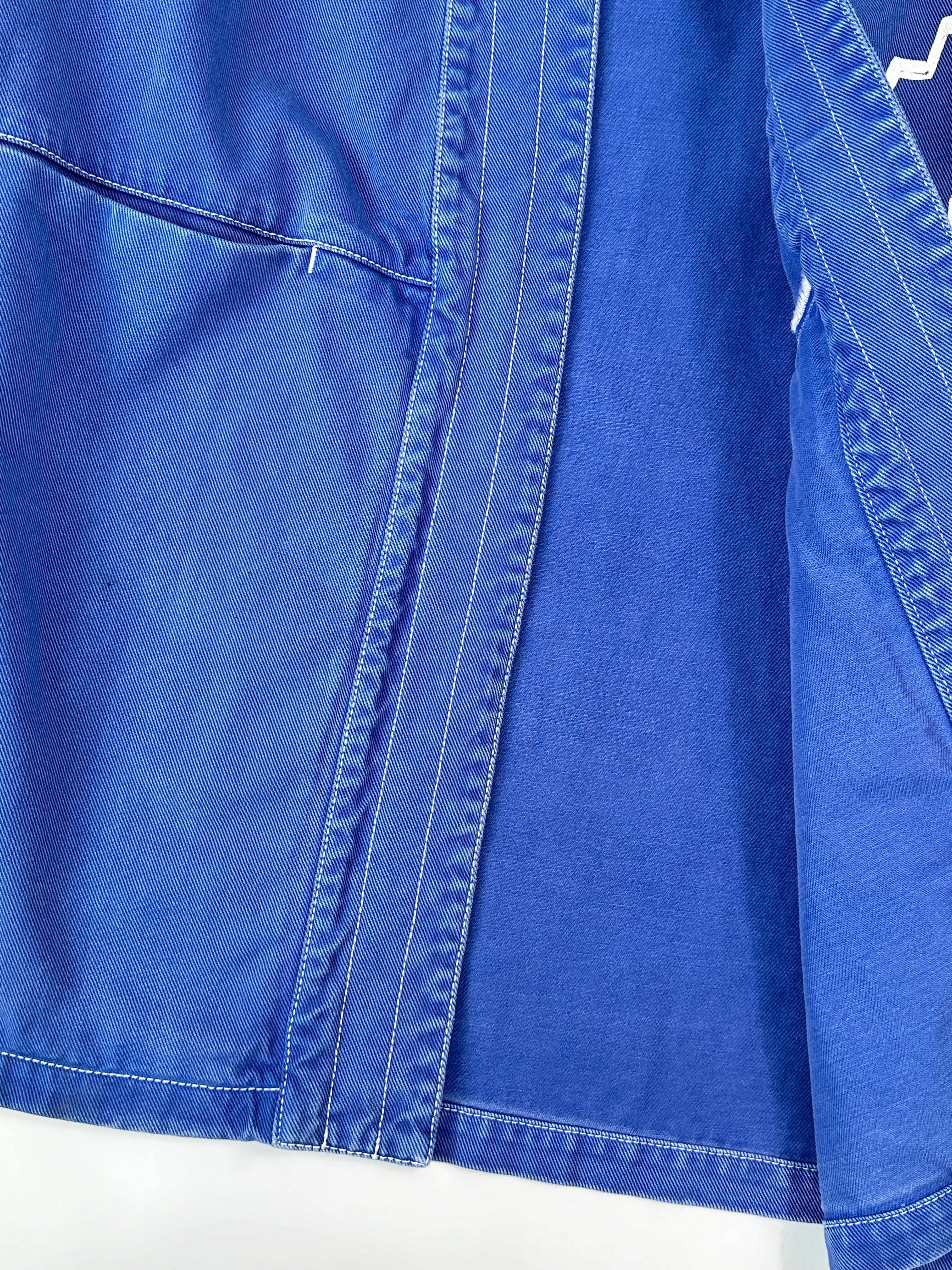 Giacca Kimono In Denim Blu Con Ricamo Bianco