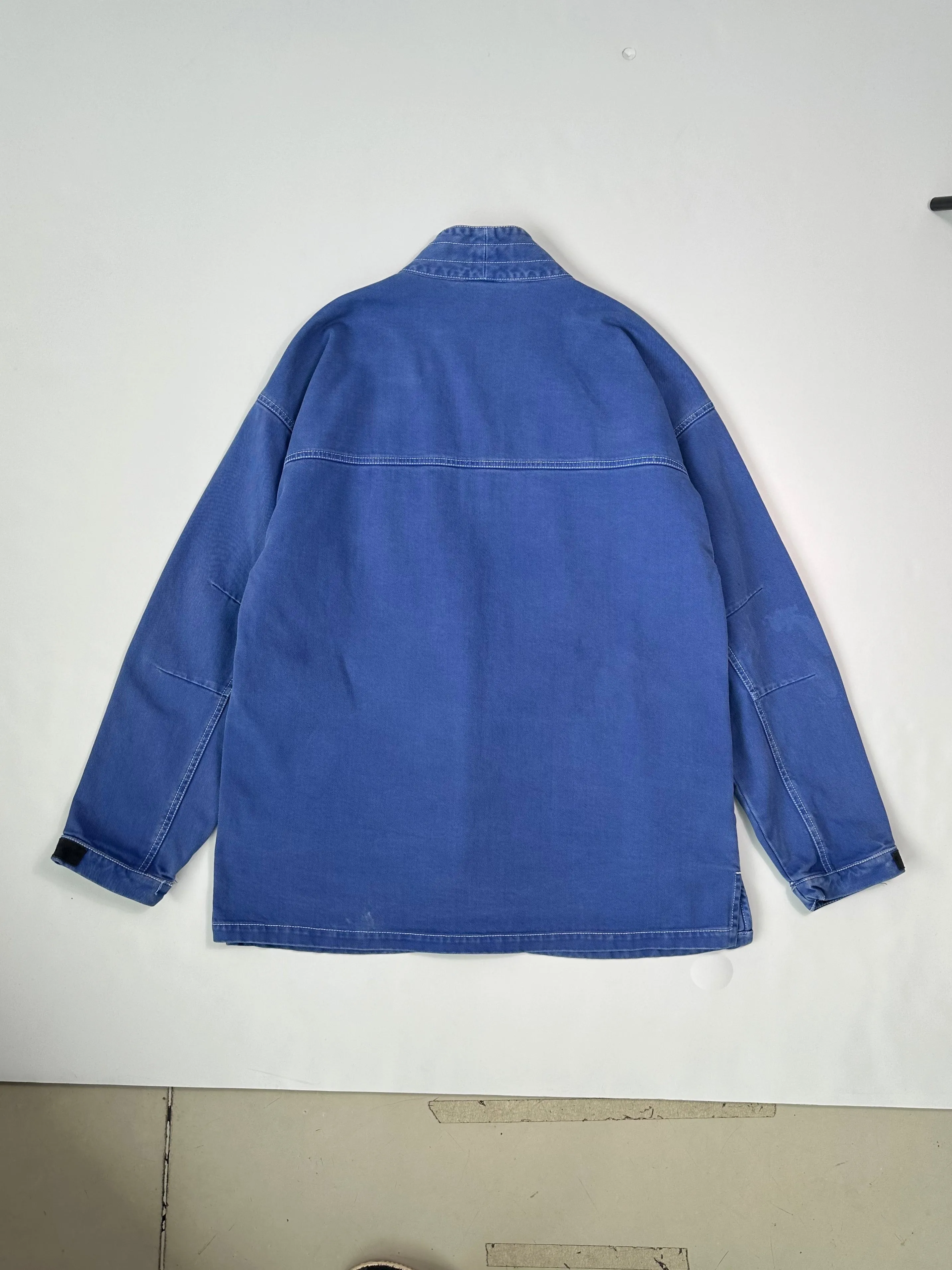 Giacca Kimono In Denim Blu Con Ricamo Bianco
