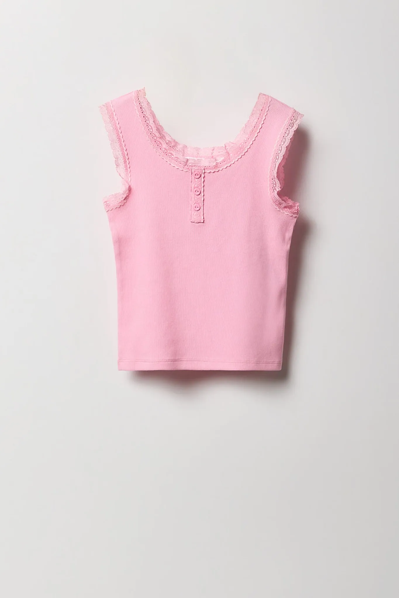 Girls Ribbed Lace Henley Tank