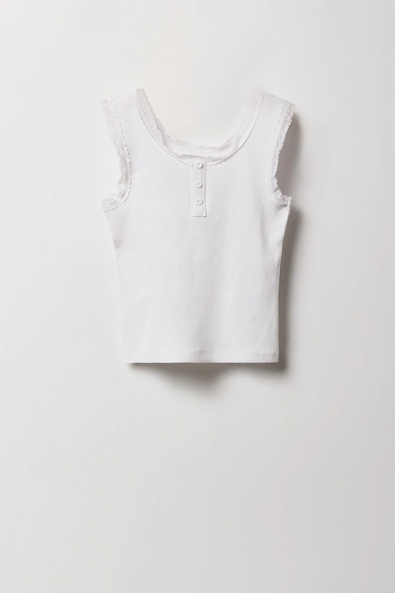 Girls Ribbed Lace Henley Tank