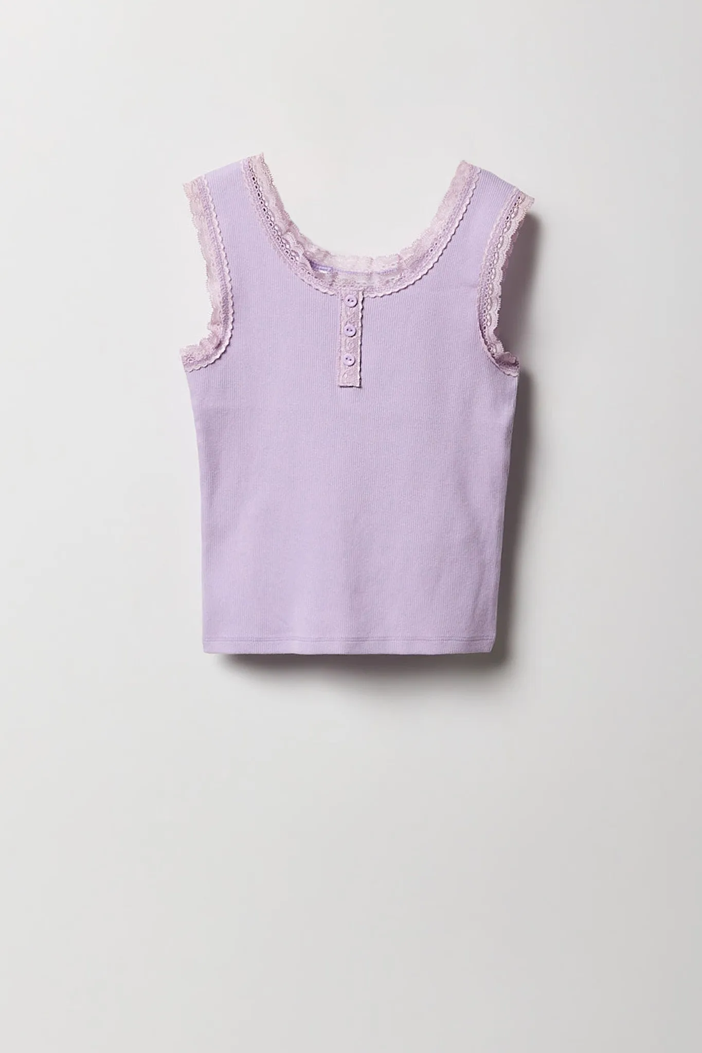 Girls Ribbed Lace Henley Tank