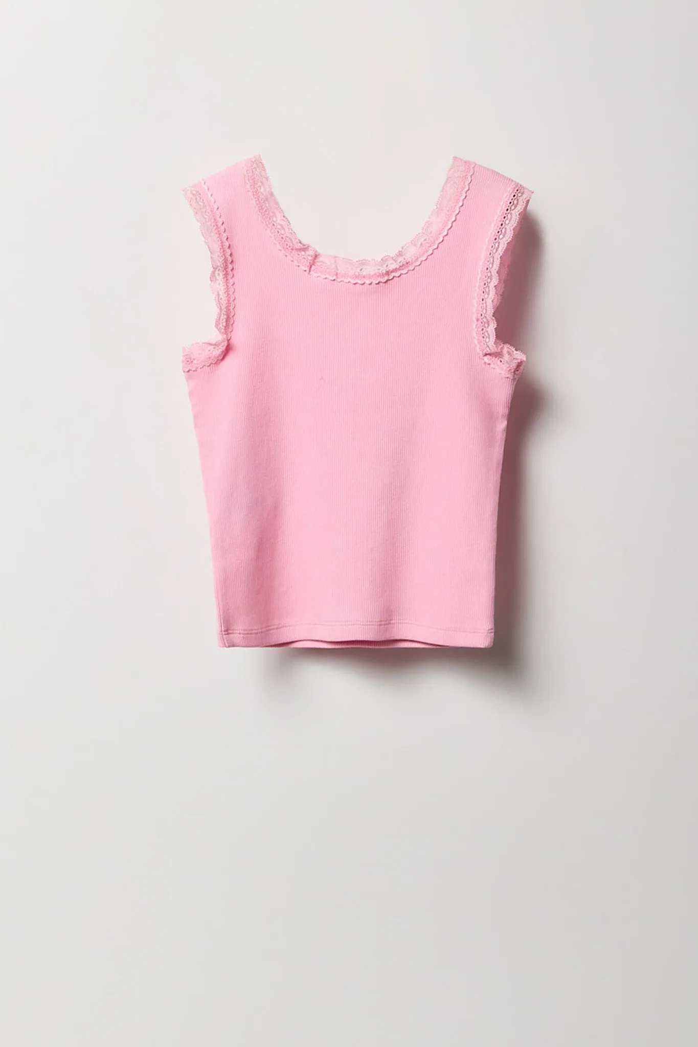 Girls Ribbed Lace Henley Tank