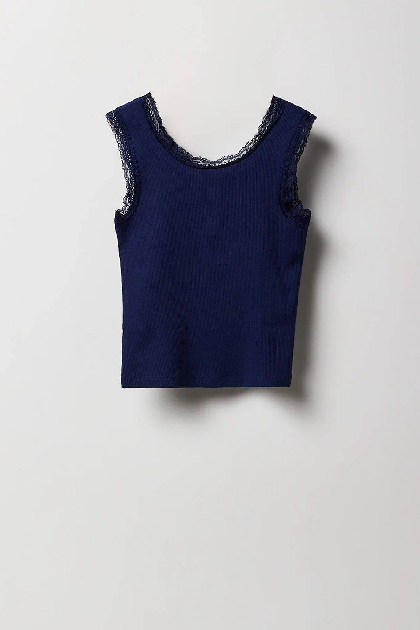 Girls Ribbed Lace Henley Tank