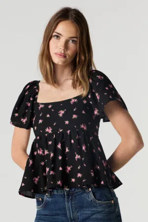 Haut de style laitière fleuri à manches courtes