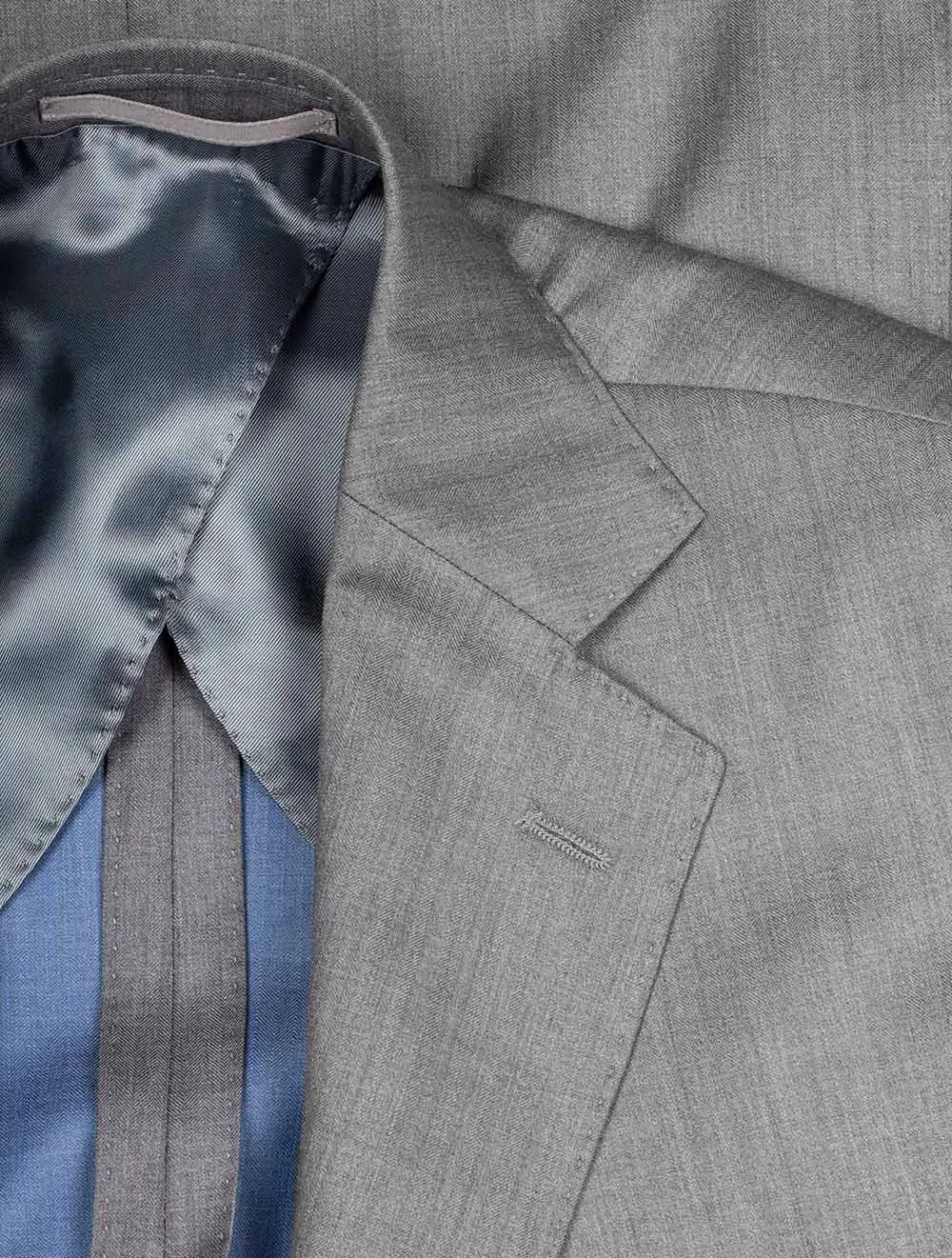 Herringbone Wool & Silk Suit Grey