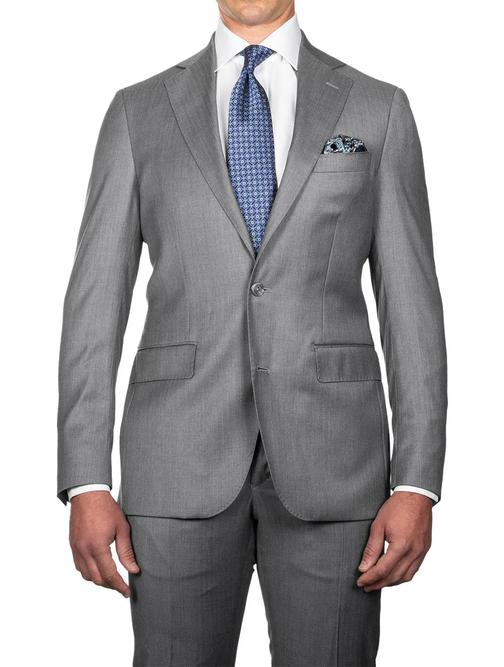 Herringbone Wool & Silk Suit Grey