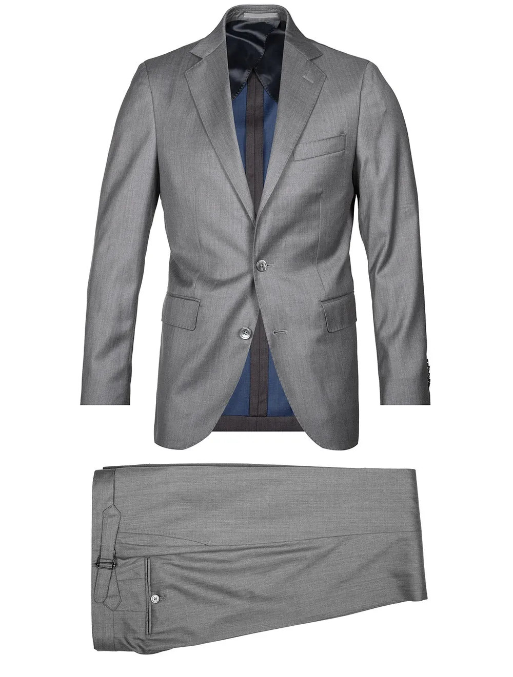 Herringbone Wool & Silk Suit Grey