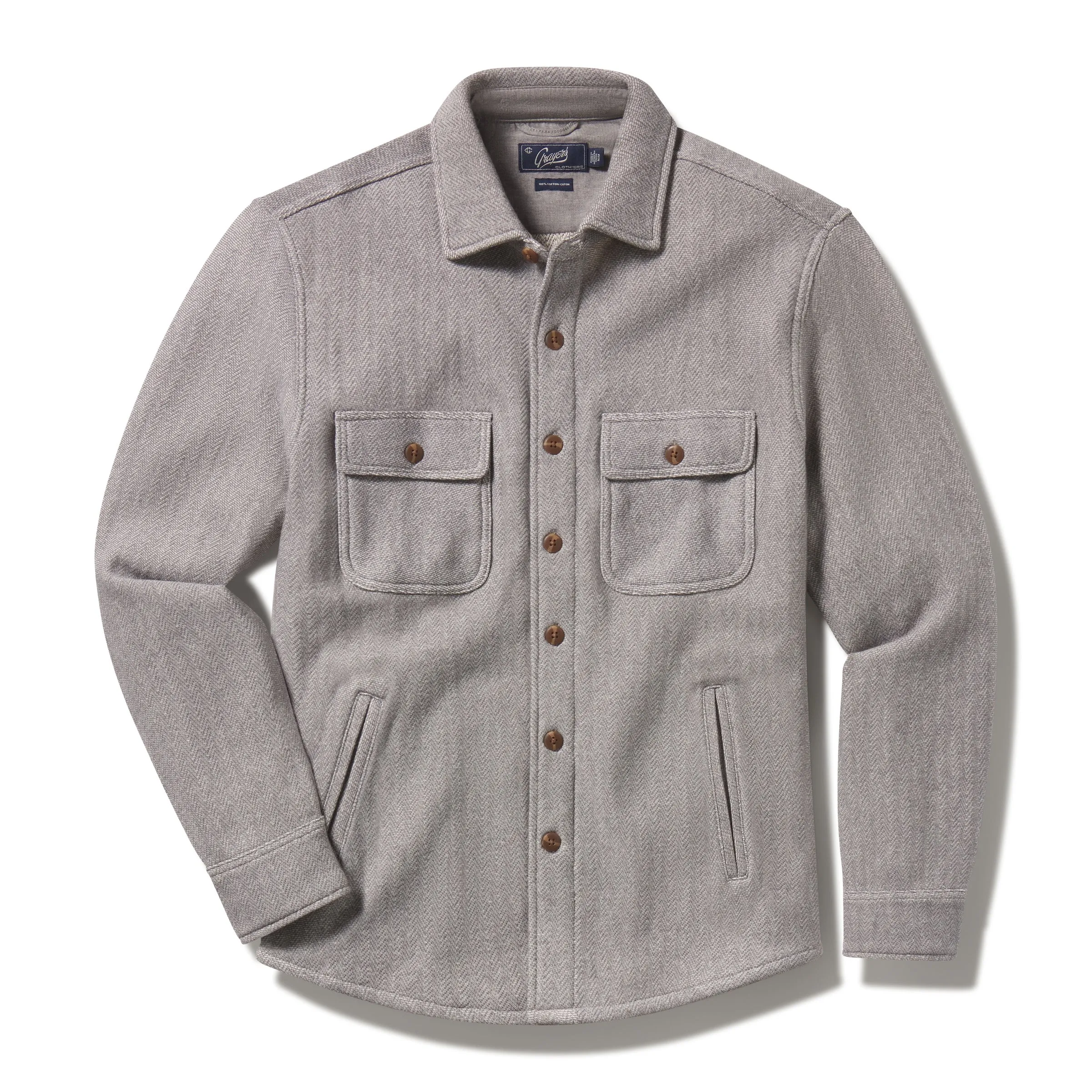 Jojo Herringbone Shirt Jacket - Light Gray