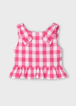 June Gingham Peplum Top - Peony