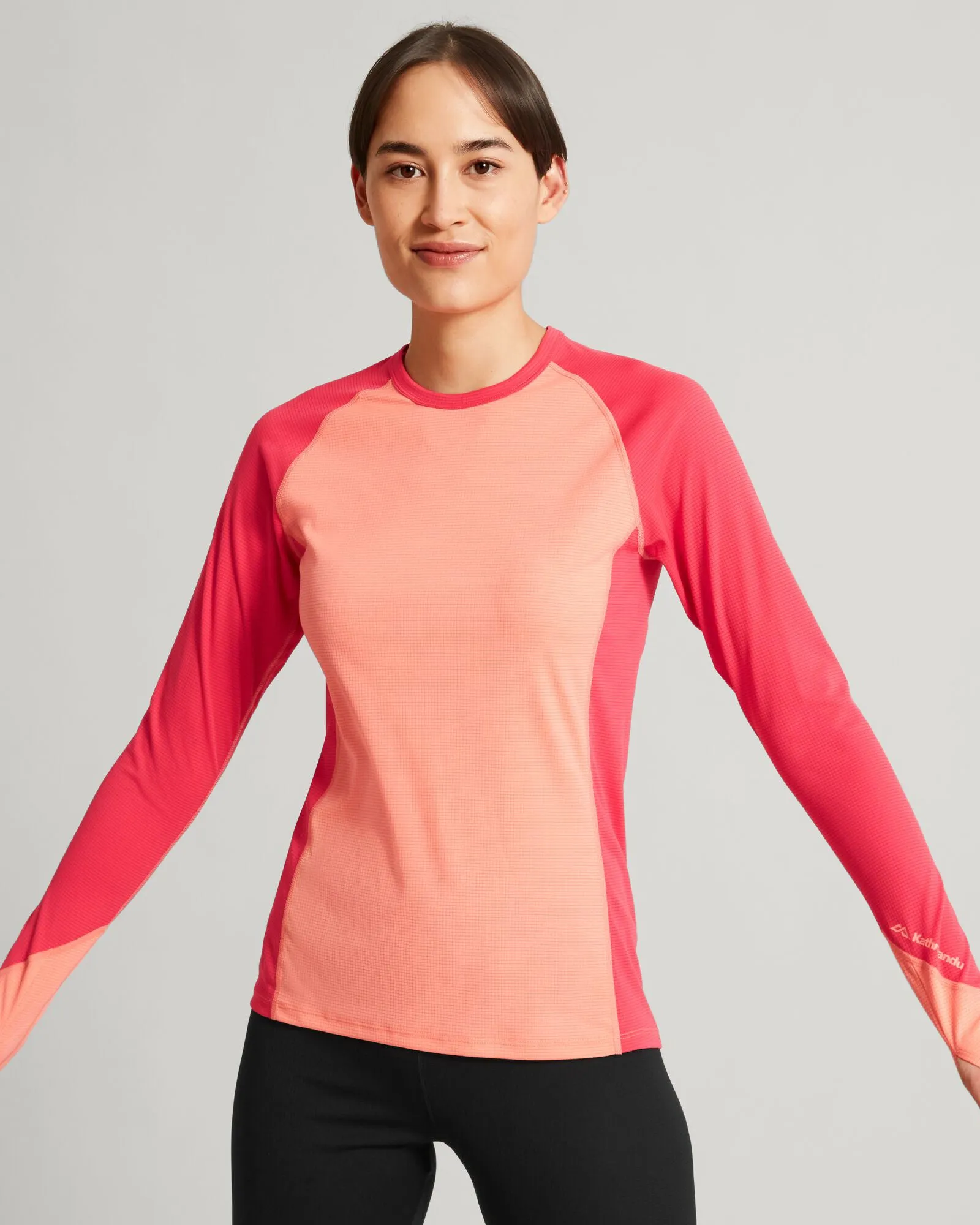 KMDAction Women's Long Sleeve Top - Deep Coral/Blush Pink