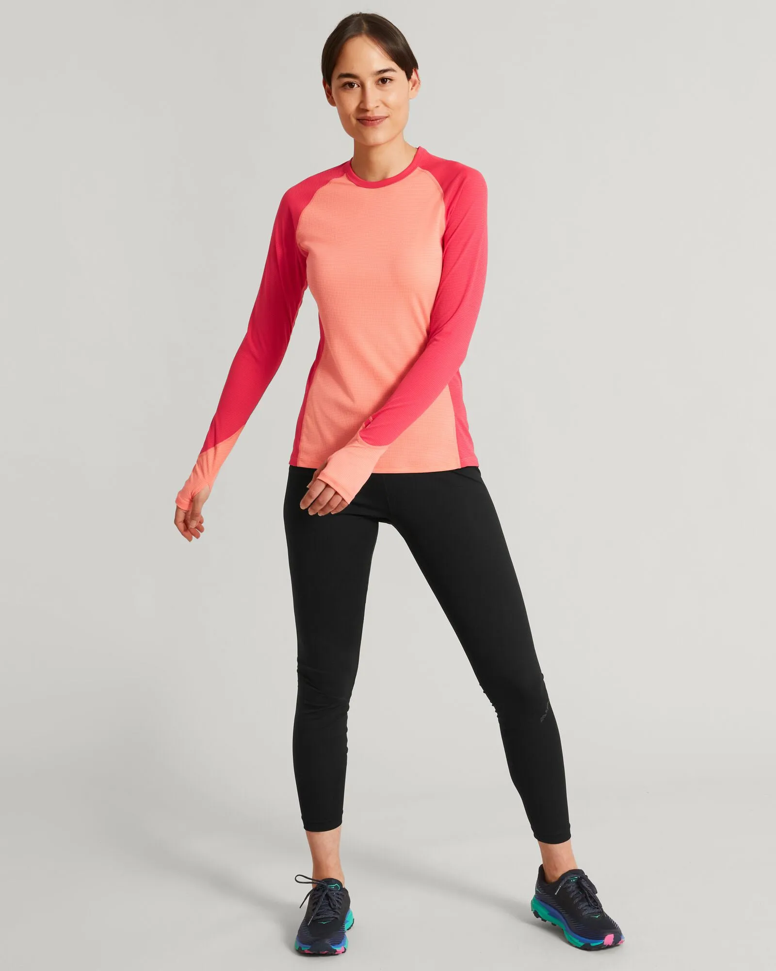 KMDAction Women's Long Sleeve Top - Deep Coral/Blush Pink