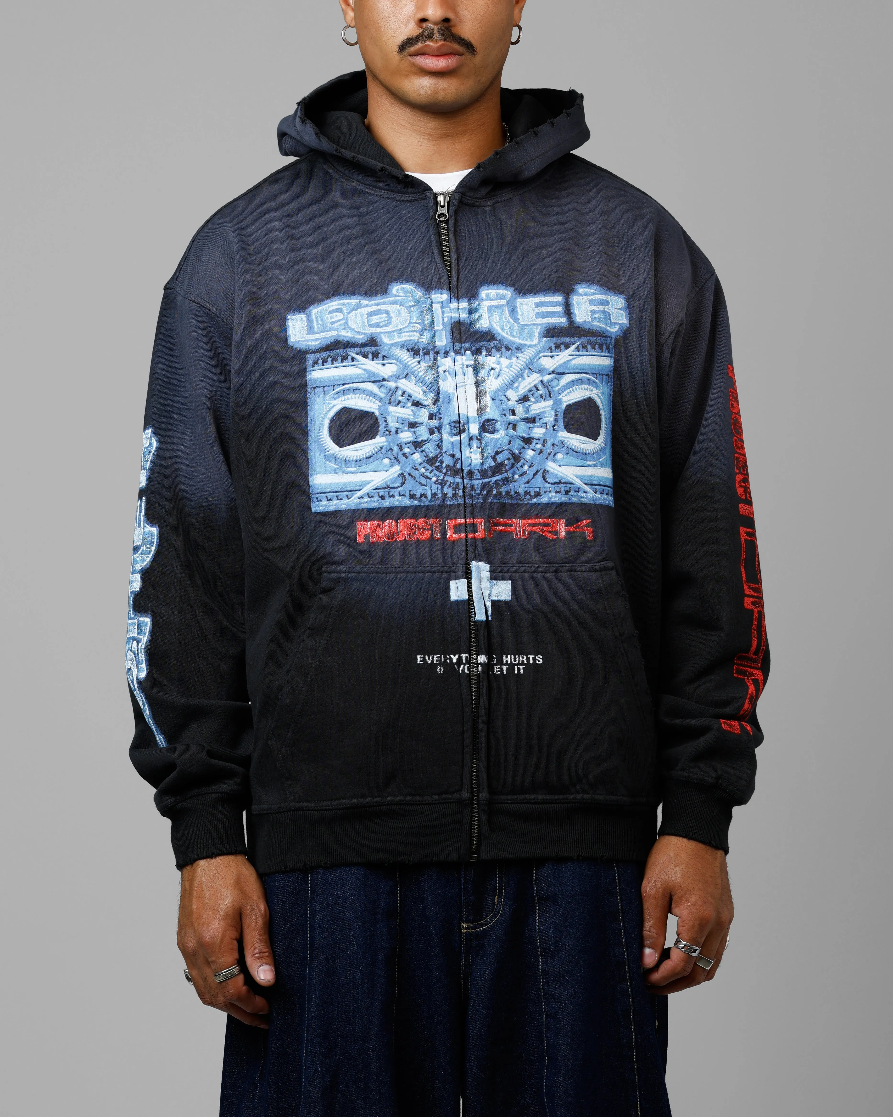 Loiter Void Zip Up Hoodie Washed Black