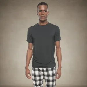 Men's Short Sleeve Bamboo Rayon Sleep Shirt - BLACK - FINAL SALE