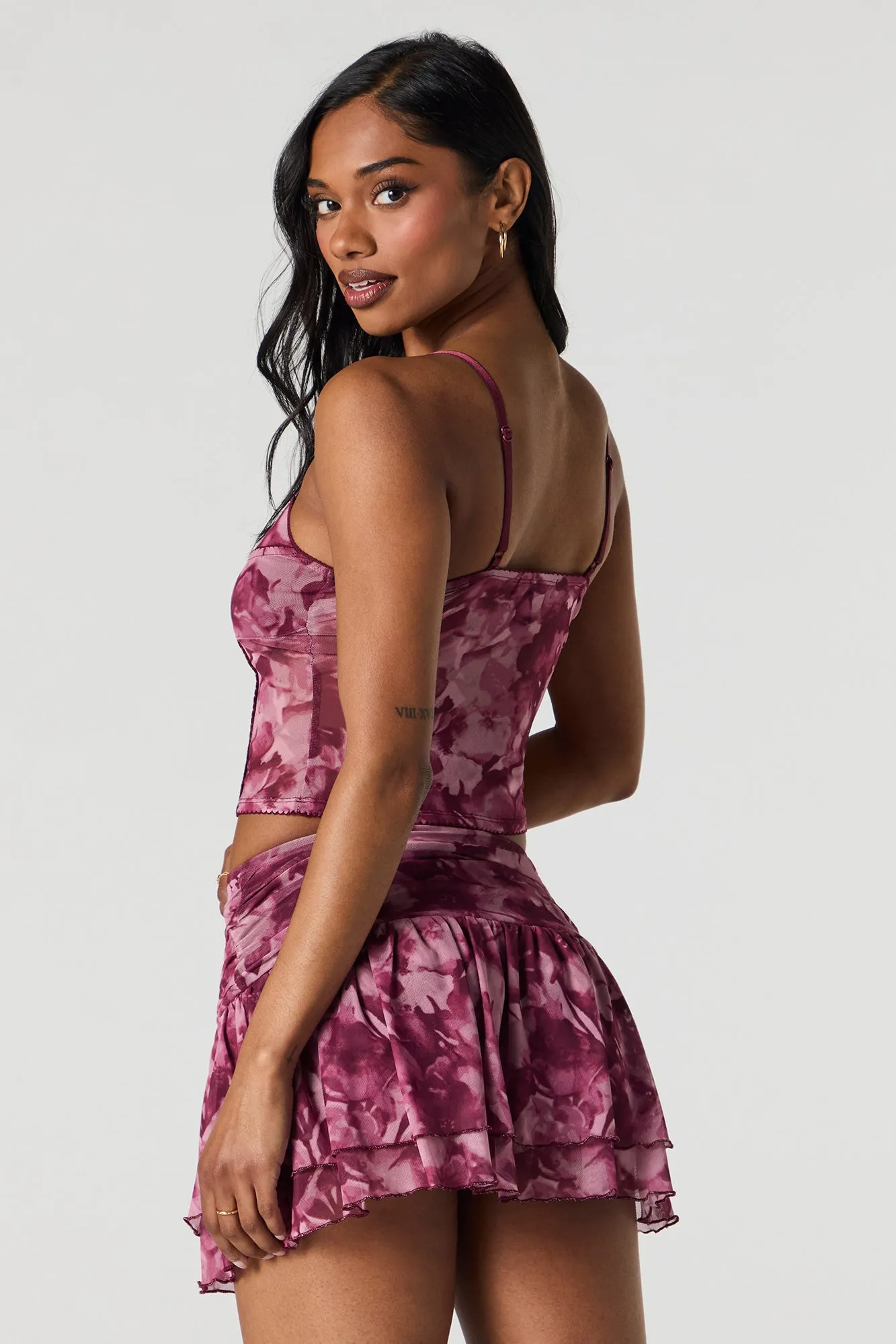 Mesh Rosette Cropped Cami