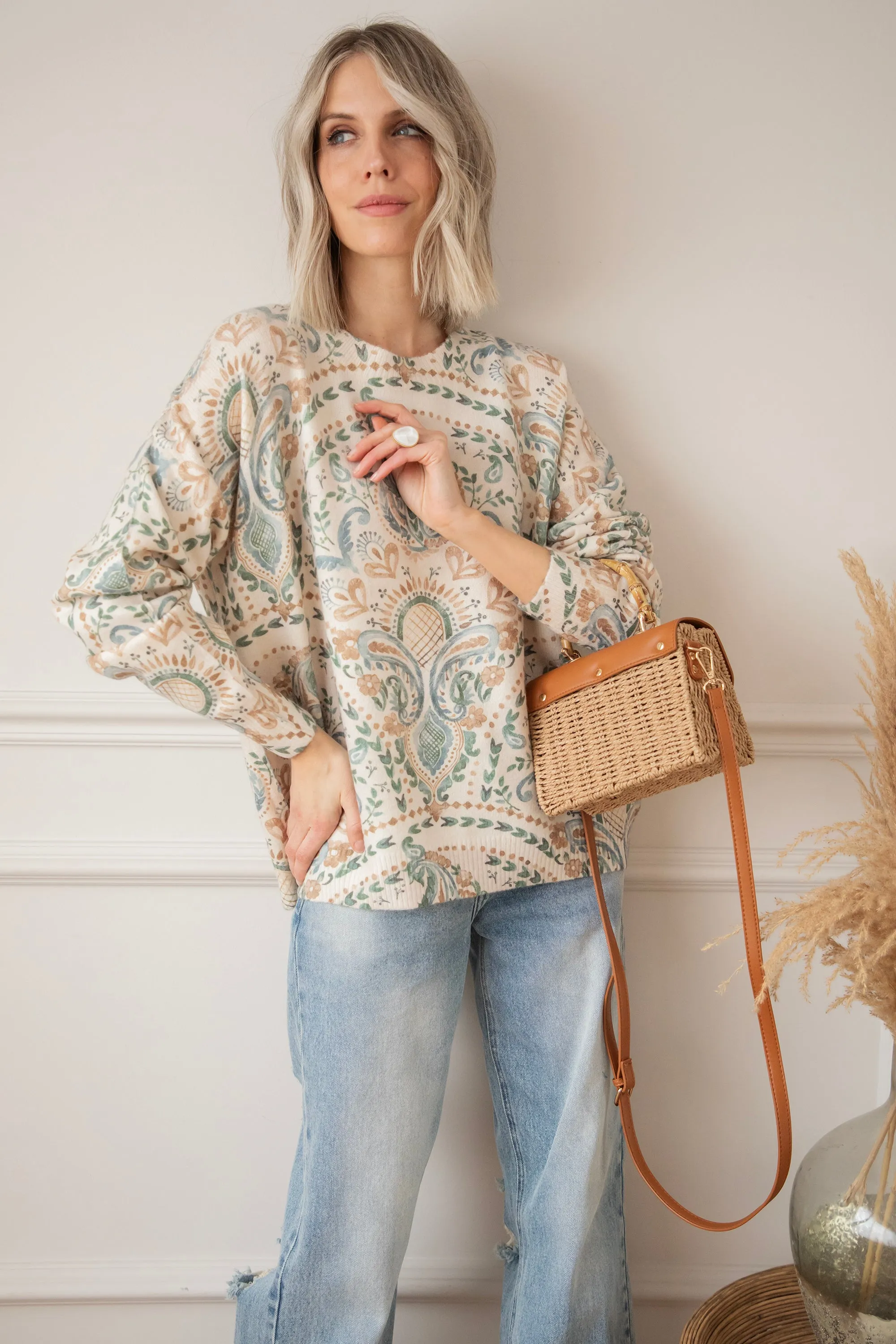 Penny Paisley  Beige/Blue - Trui