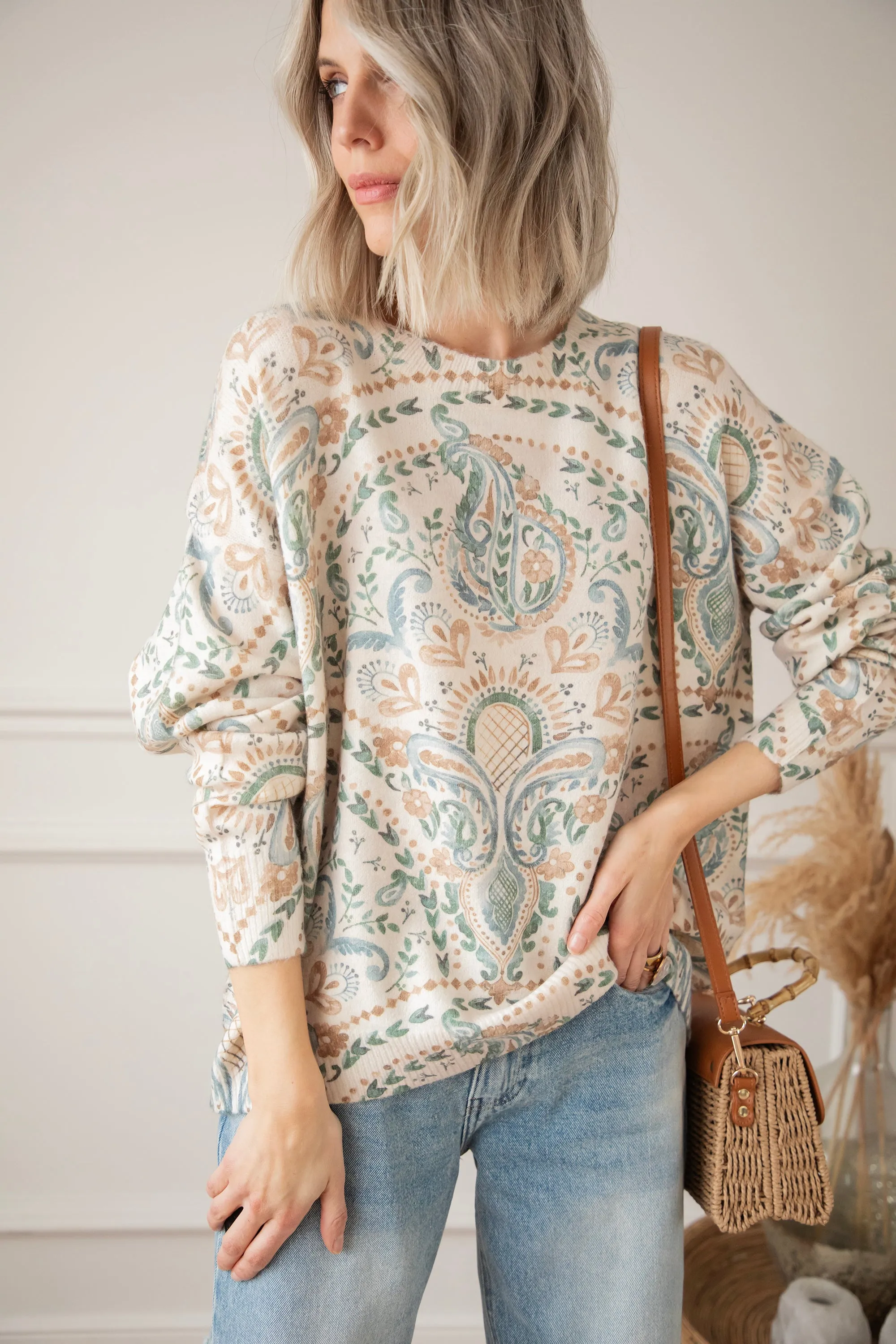 Penny Paisley  Beige/Blue - Trui