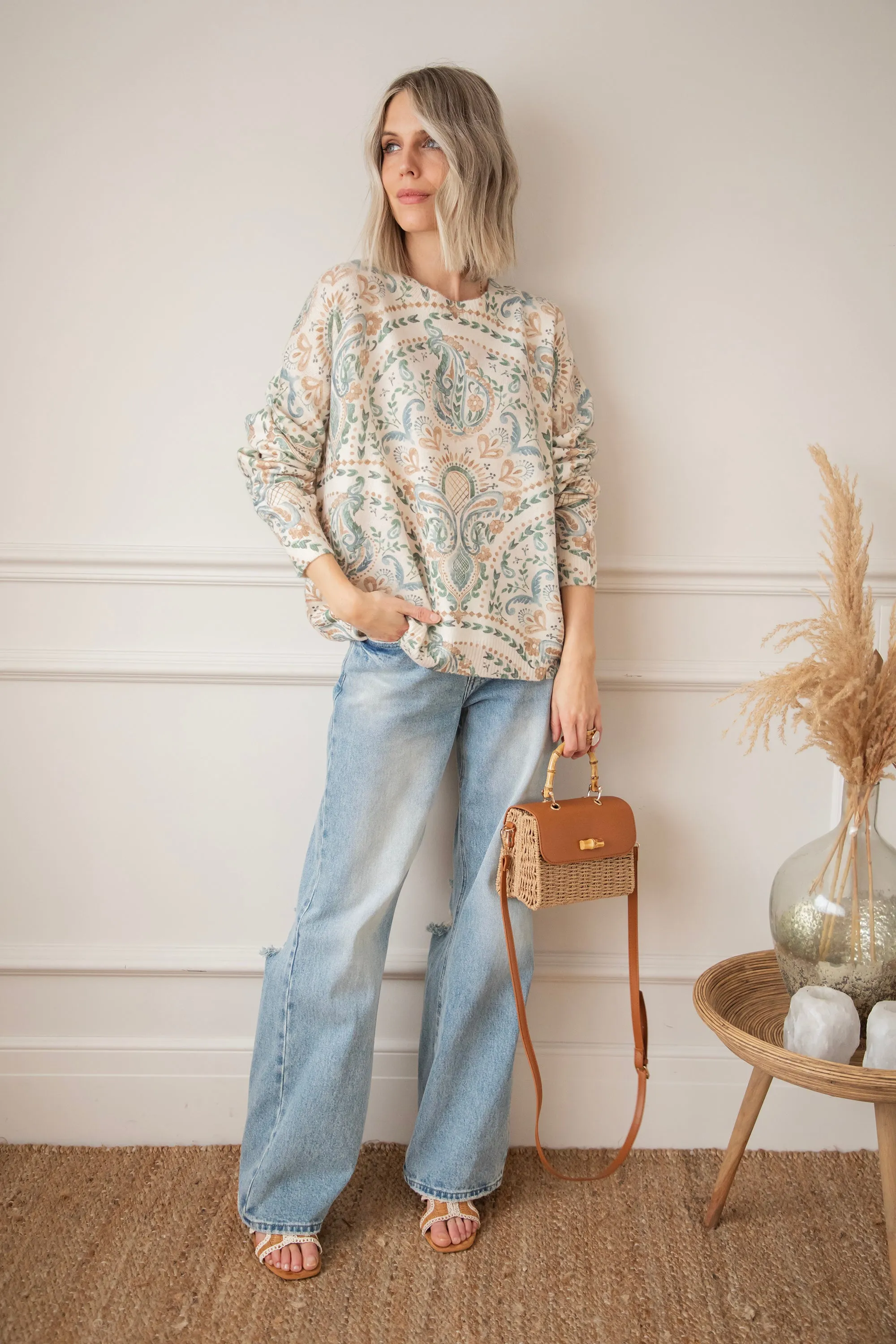 Penny Paisley  Beige/Blue - Trui