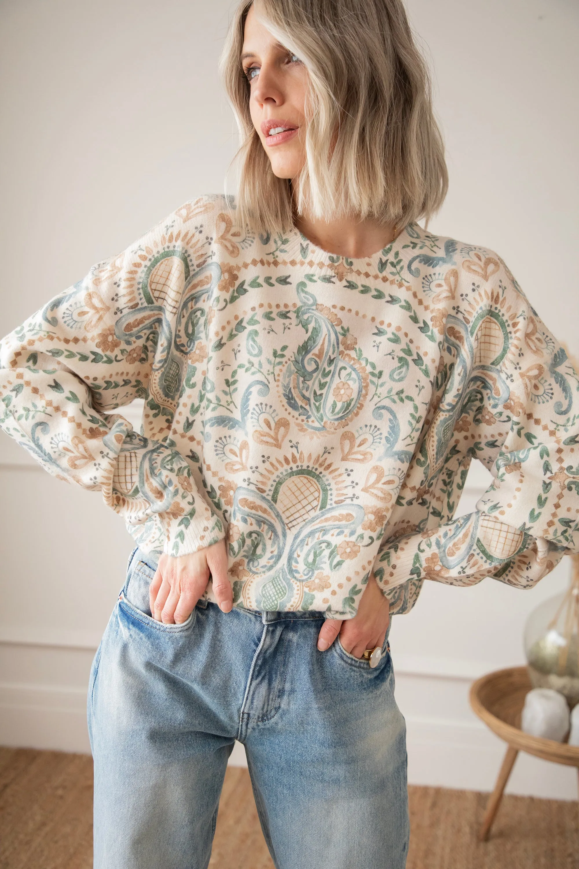 Penny Paisley  Beige/Blue - Trui
