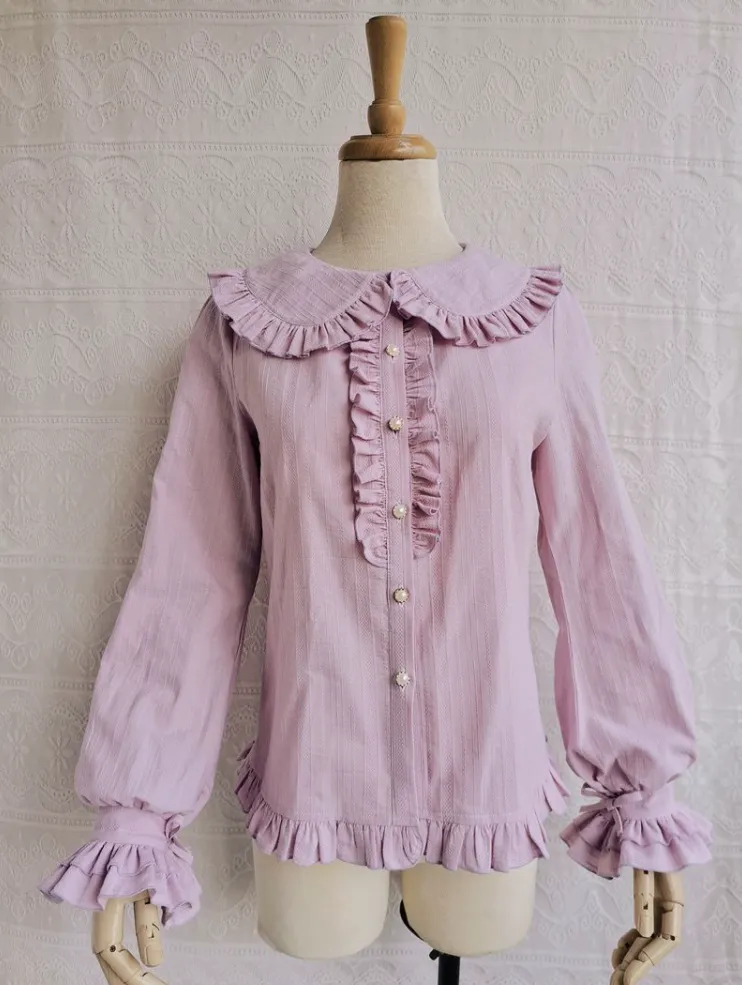 Peter Pan Collar Ruffle Long Sleeve Blouse