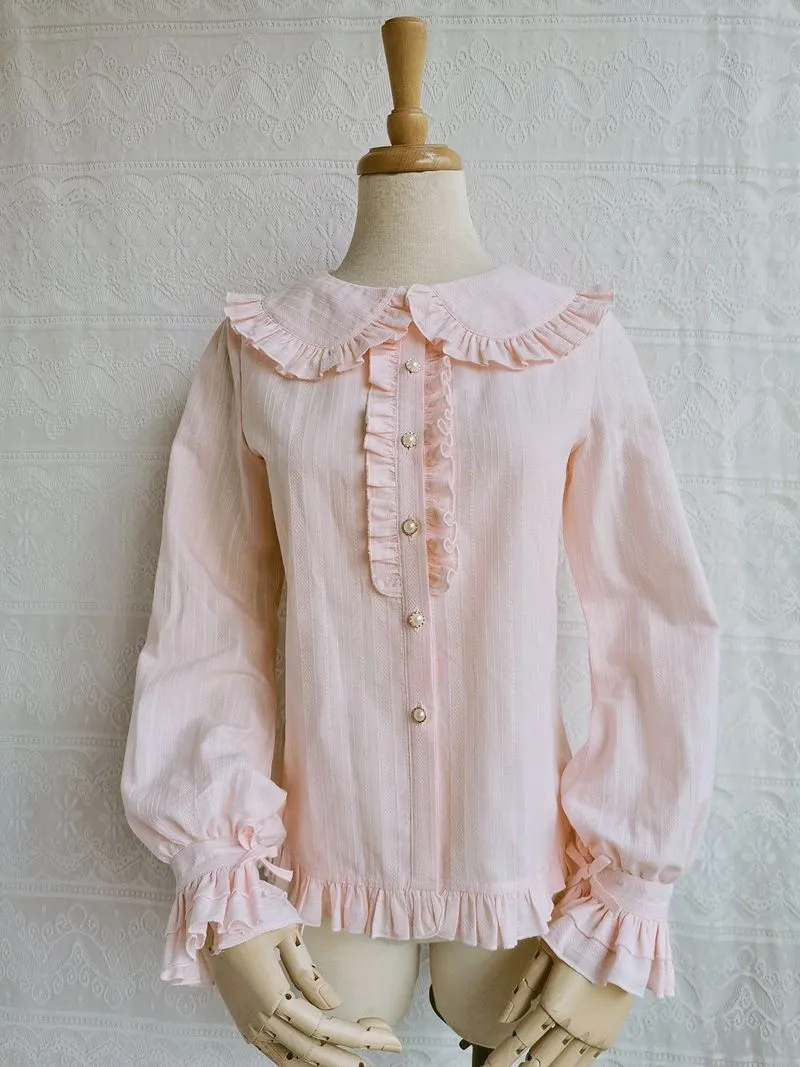 Peter Pan Collar Ruffle Long Sleeve Blouse