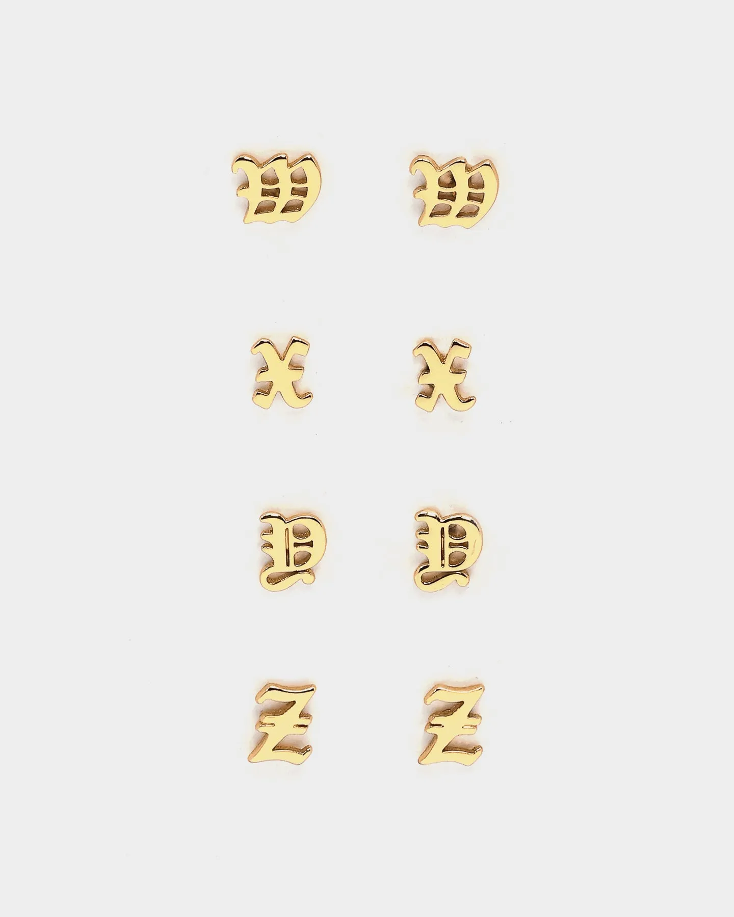Raising Hell Women's Gothic Alphabet Stud Earrings Gold