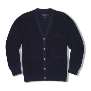 Ramie Cotton Cardigan Sweater - Navy