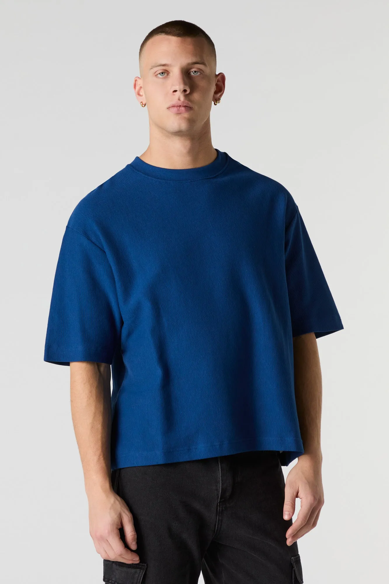Ribbed Knit Boxy T-Shirt