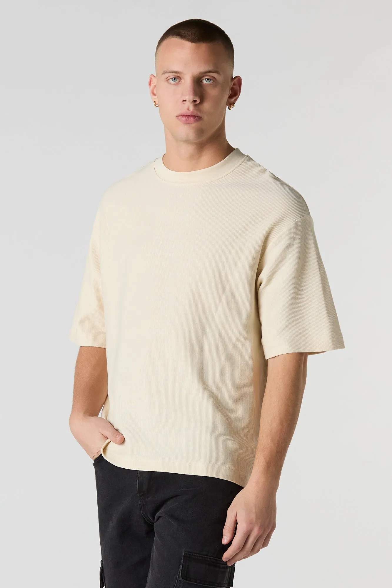 Ribbed Knit Boxy T-Shirt