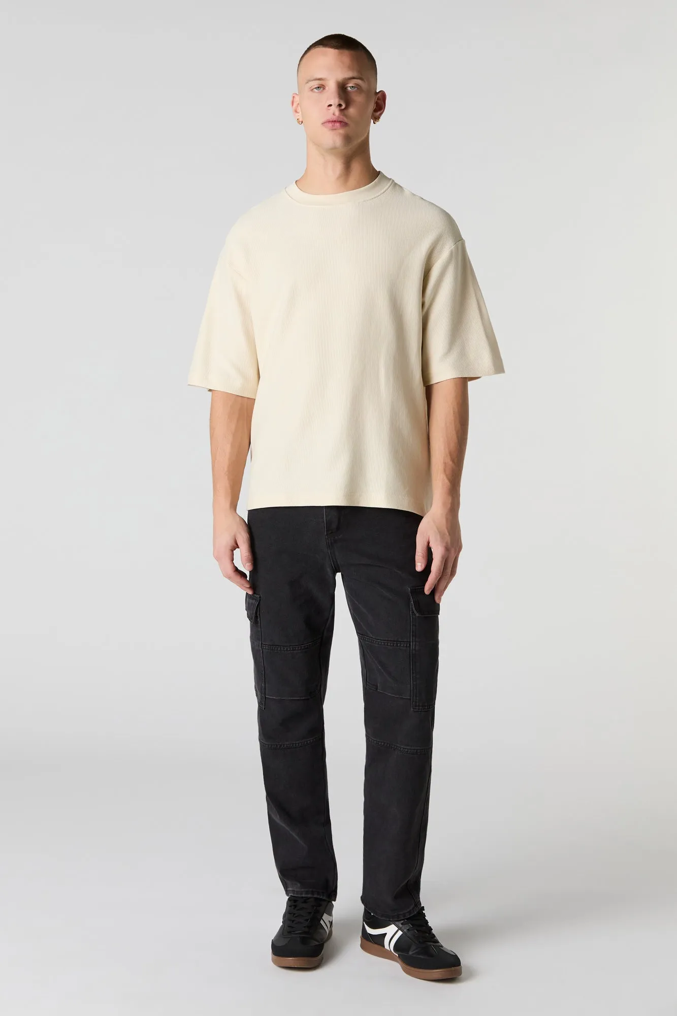 Ribbed Knit Boxy T-Shirt