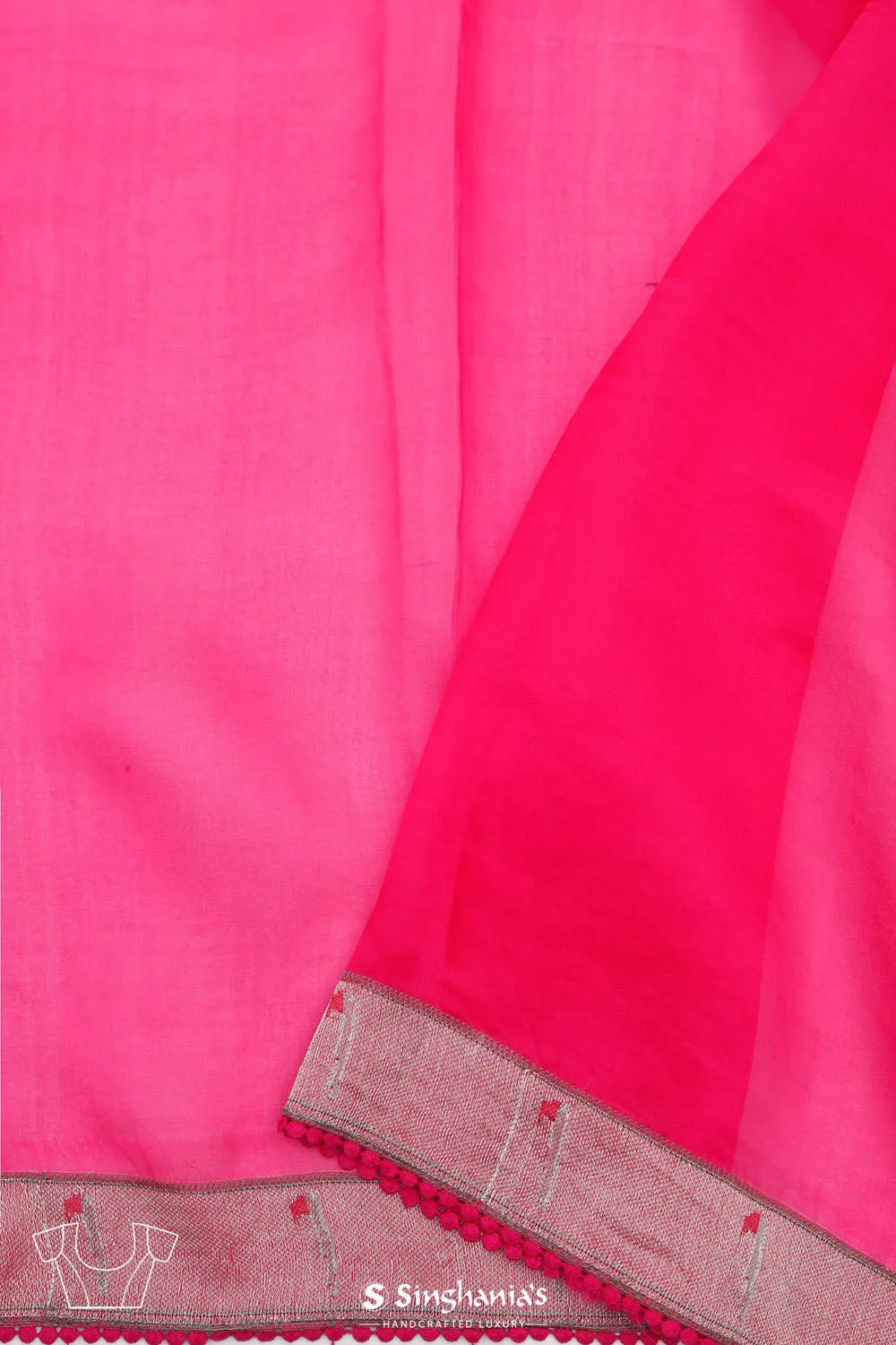 Ruby Pink Crafted Organza Saree