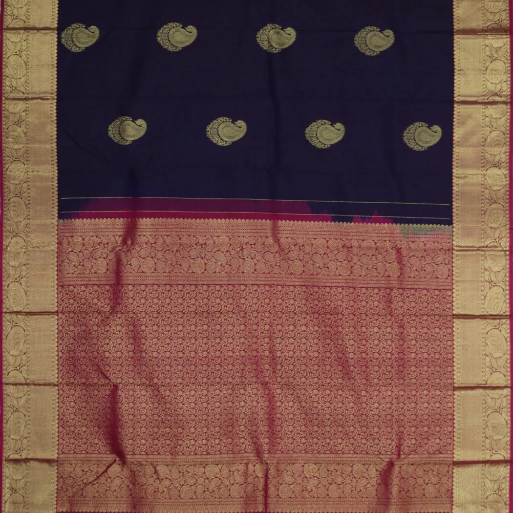Russian Violet Kanjivaram Silk Saree With Floral Paisley Motifs