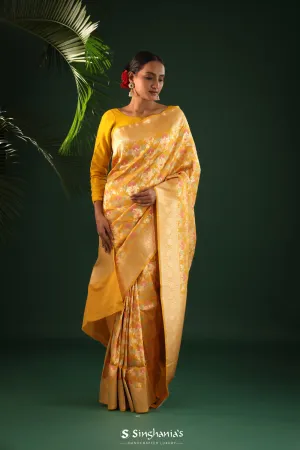 Saffron Yellow Banarasi with Floral Meenakari Magic