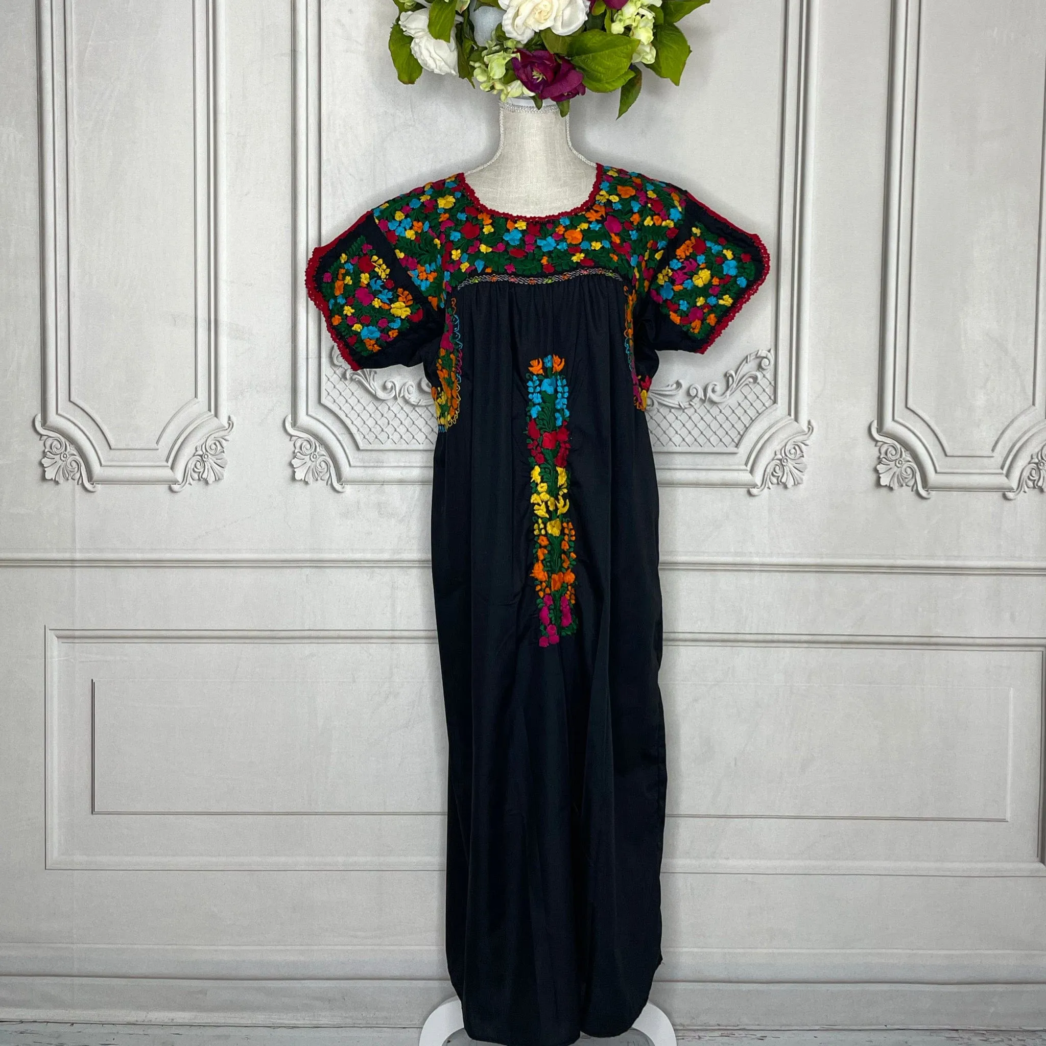 San Antonino Gala Dress - Cotton Embroidery Midi Length