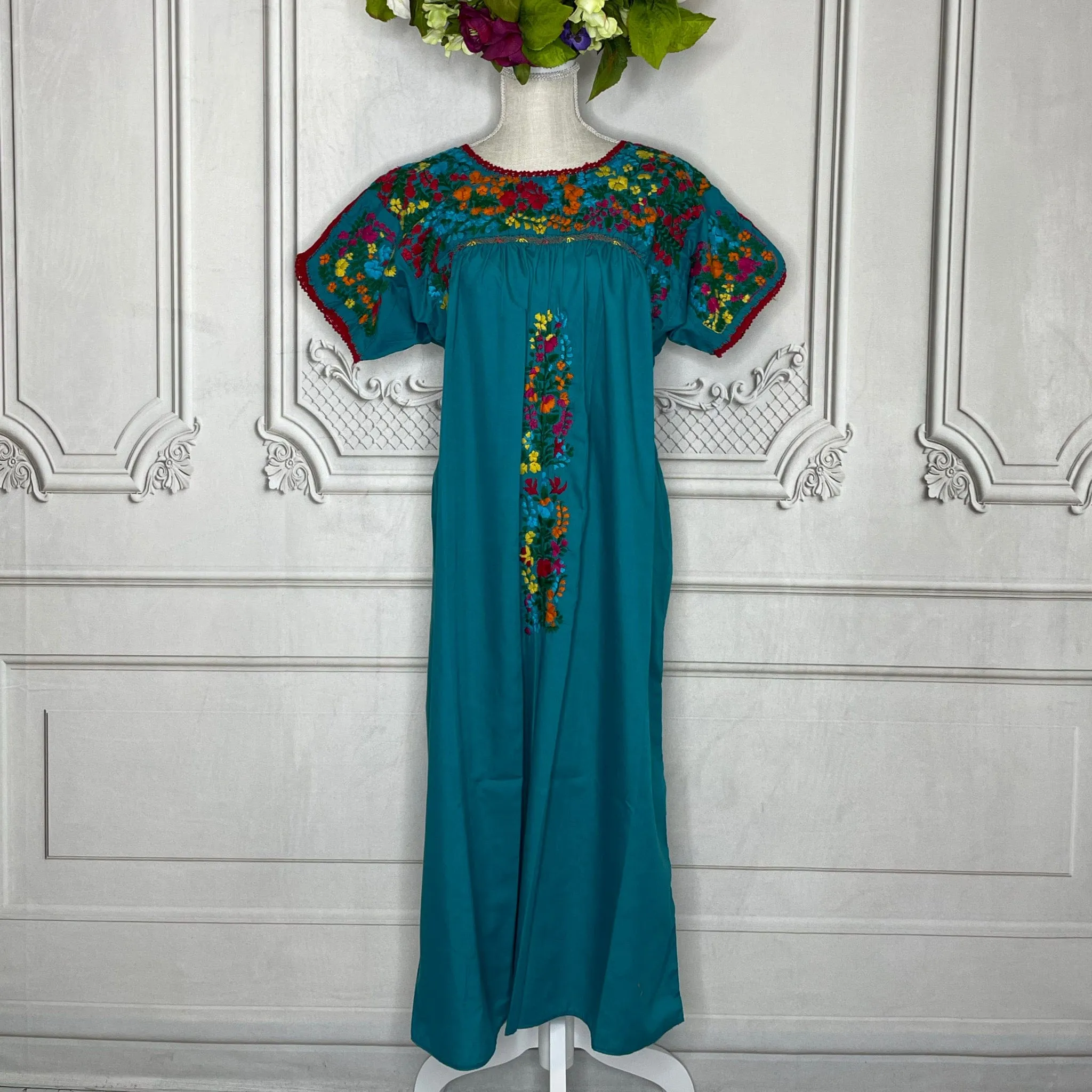 San Antonino Gala Dress - Cotton Embroidery Midi Length