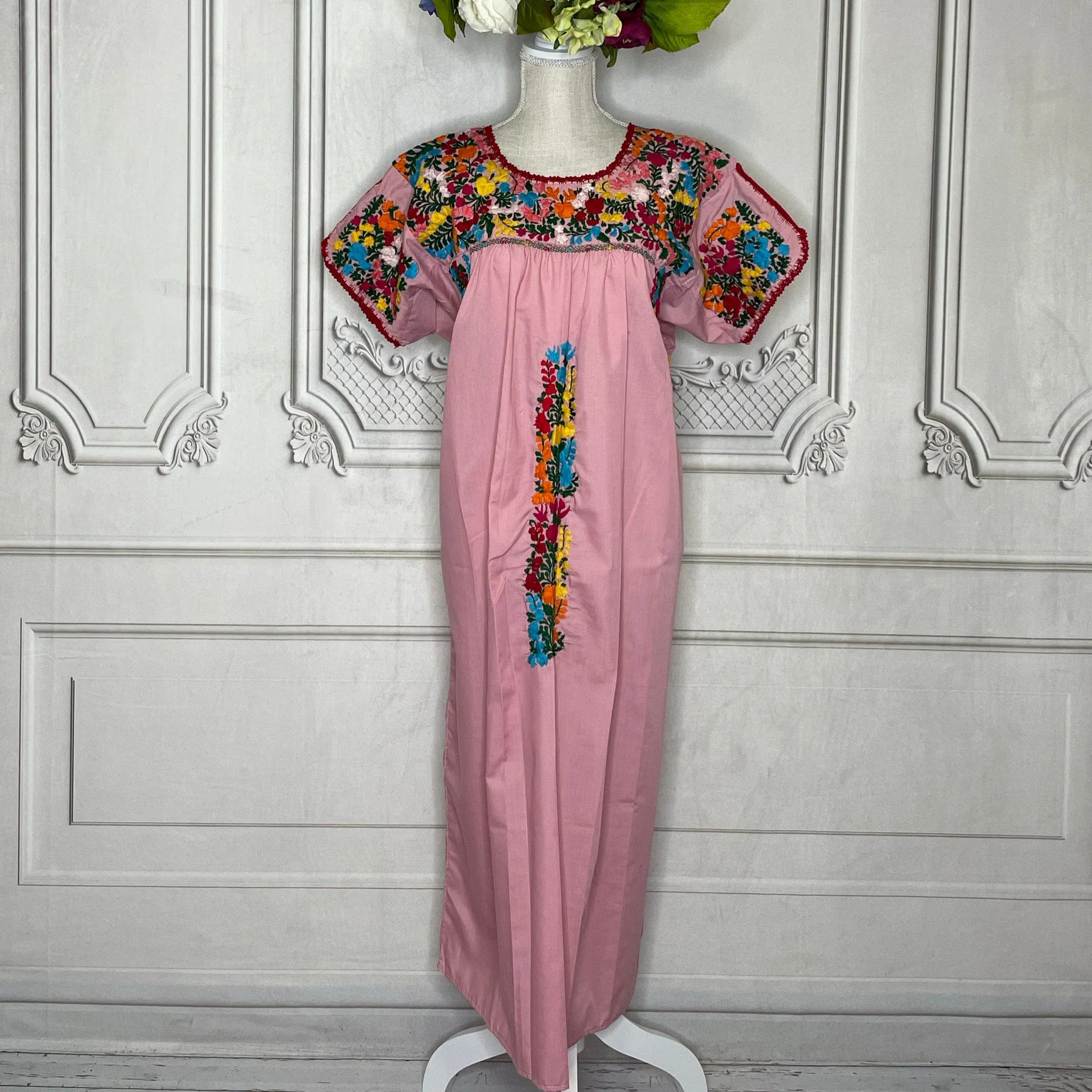 San Antonino Gala Dress - Cotton Embroidery Midi Length