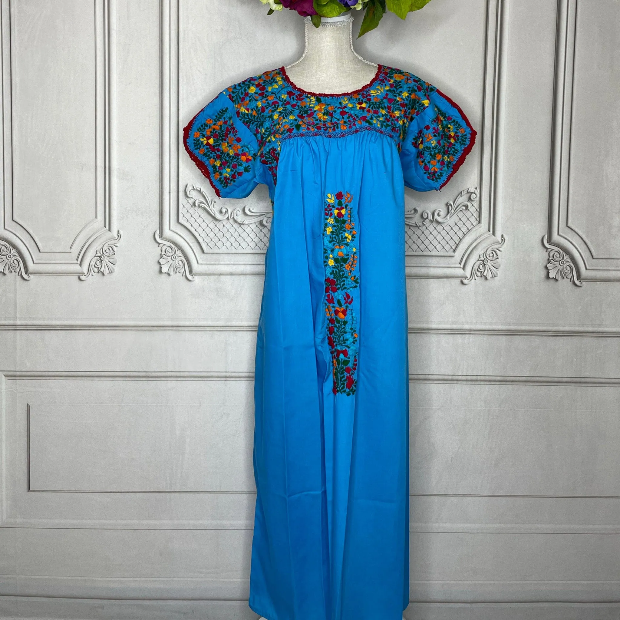 San Antonino Gala Dress - Cotton Embroidery Midi Length