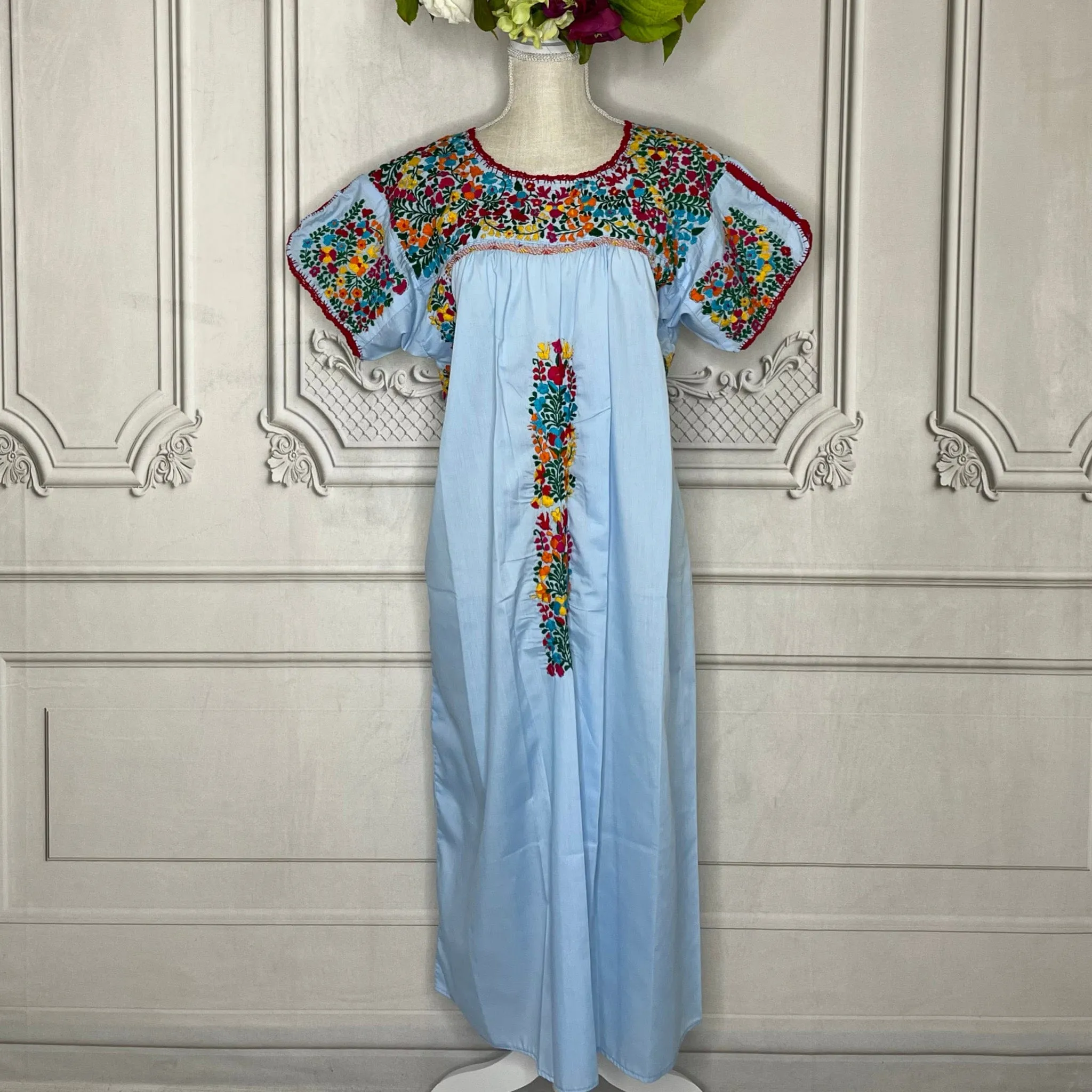San Antonino Gala Dress - Cotton Embroidery Midi Length