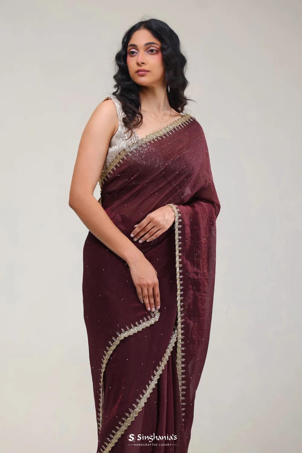 Sangria Purple Tissue Handcrafted Saree