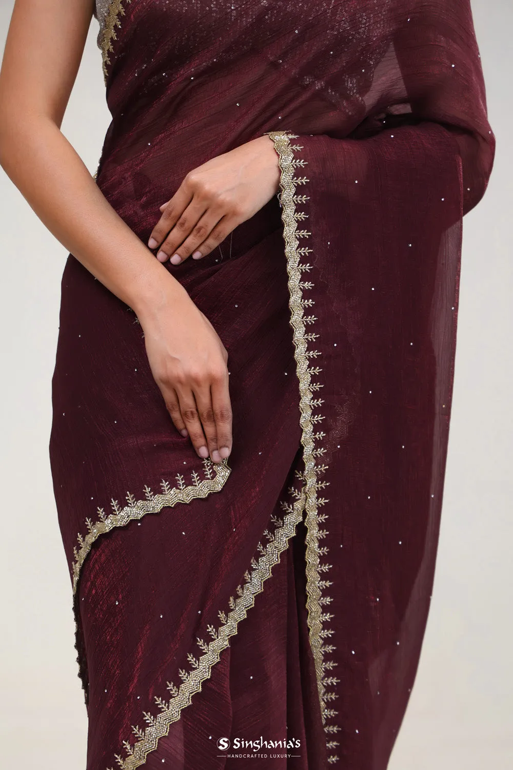 Sangria Purple Tissue Handcrafted Saree
